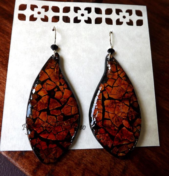 Rust Leaf Eggshell Mosaic Earrings